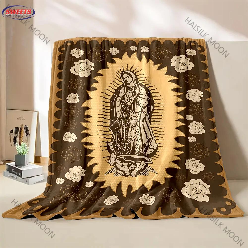 Virgin Mary Throw Blanket Our Lady of Guadalupe Blanket Virgen De Guadalupe Comfortable and Warm Flannel Blanket for Home Nap