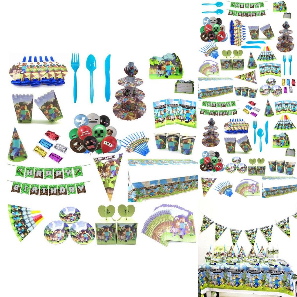 Minecraft Baby Shower Birthday Party Supplies Featuring Vibrant Tableware Set