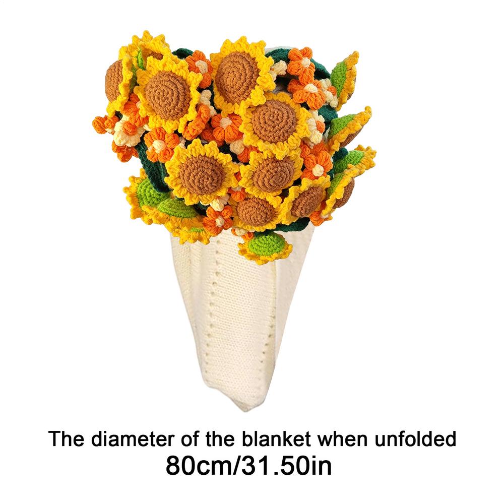 

Handmade Sunflower Crochet Carpet Bouquet Blanket 31.5in Flower Blanket Knitted Soft Yarn Shawl Crochet Flowers For Mom Gift