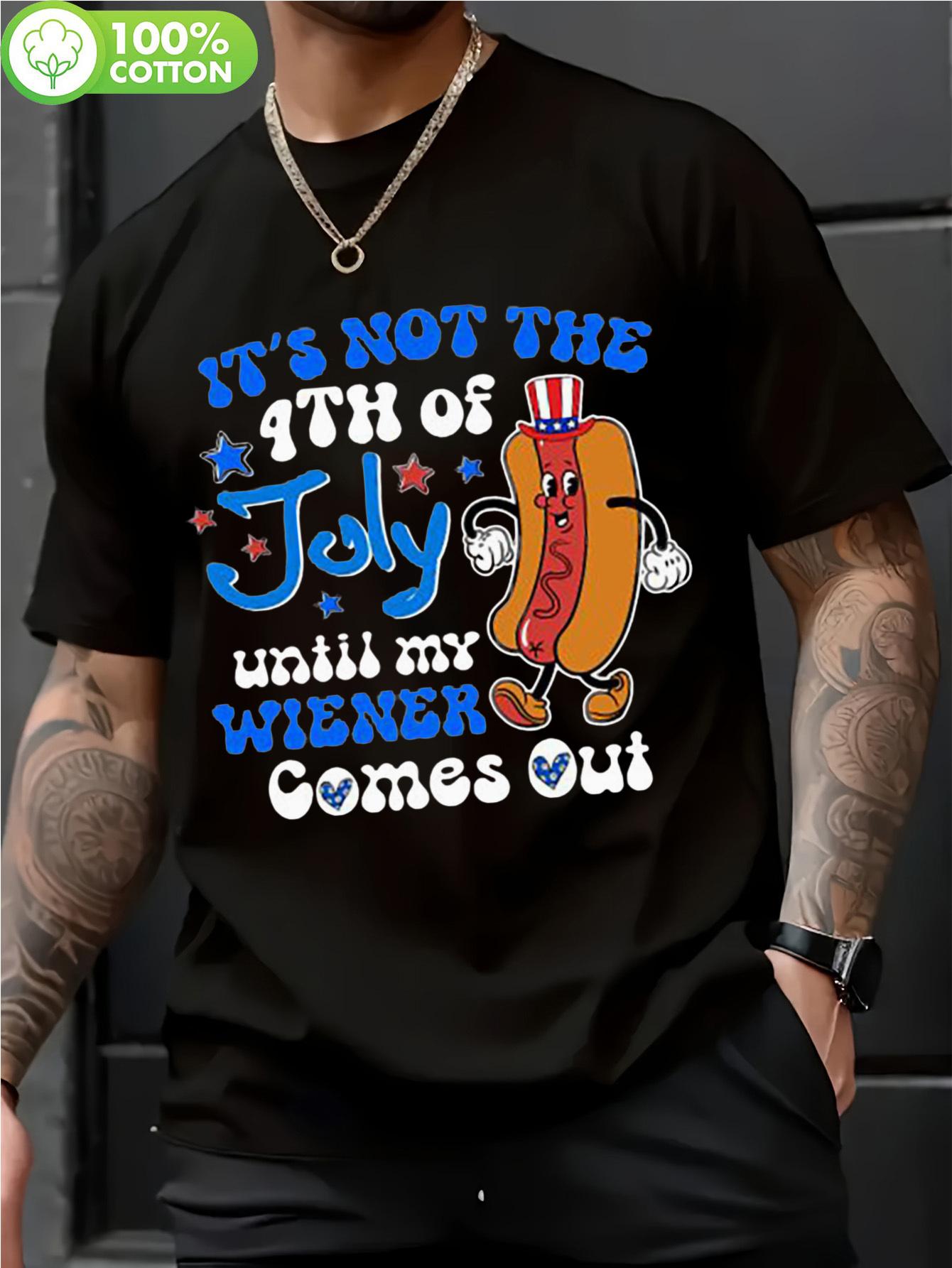 Funny Patriotic It s Not July 4th Until My Guts Come Out Graphic T-shirt - 6180 Casual Short Sleeve Tee with Cartoon Hot Dog & Uncle Sam Design XXXXL