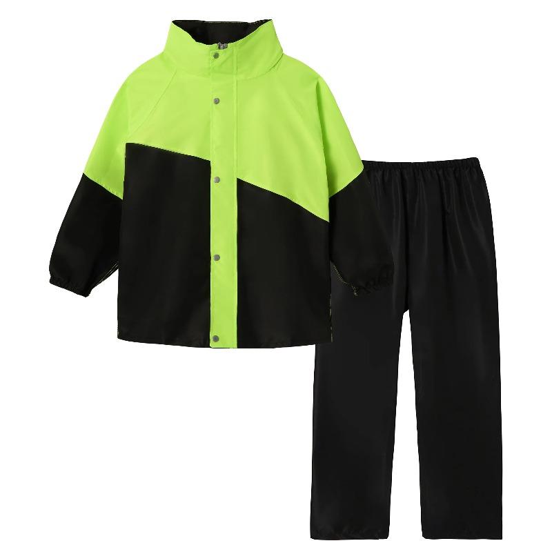 Kids Waterproof Suit Hooded Raincoat Jacket Trousers Set Puddle Suit Zip Boys Girls