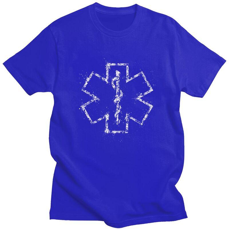 Custom Emt Star Of Life T Shirt Men Short Sleeve Pure Cotton Tshirt Leisure Paramedic Medic Ambulance Tees Streetwear Tshirts