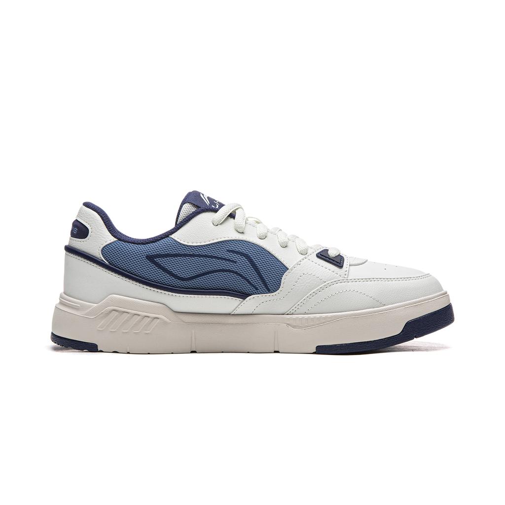 Li Ning Common 80s Fashion Trend Cushioning Abrasion Resistant Low top Casual Shoes Men's White Gray Dark Ship Blue AGCW135-1