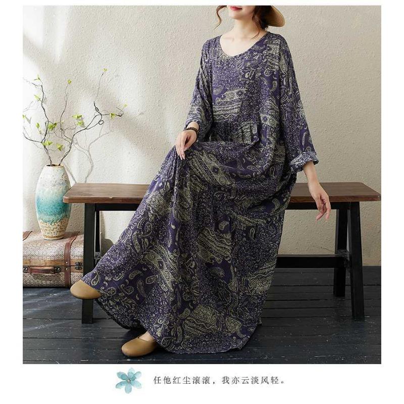 Round Neck Long Sleeve Loose Skinny Big Swing A-line Dress