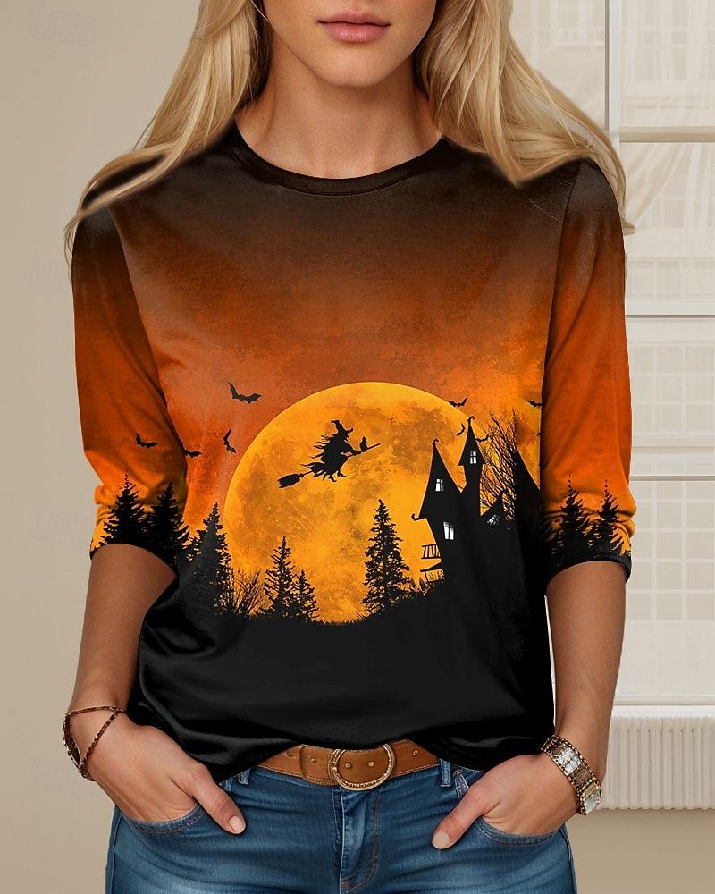 

Хэллоуинский женский лонгслив с цифровым принтом, зимний теплый топ-футболка, модная повседневная футболка, незаменимый топ для вечеринки на Хэллоуин S