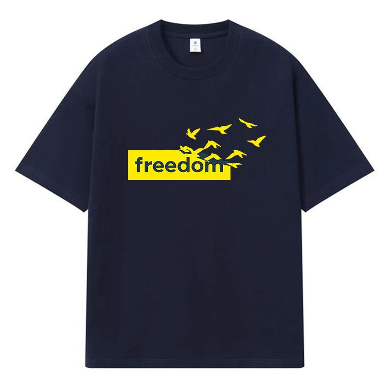 2026 Freedom Birds Printed Graphic Y2k Harajuku Streetwear 100% Cotton T Shirt Casual Oversized Summer Men T-shirt
