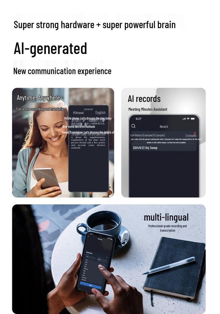 AI Smart Glasses with Bluetooth Calling & Music, Retro Oval Frame Sunglasses, Black Technology