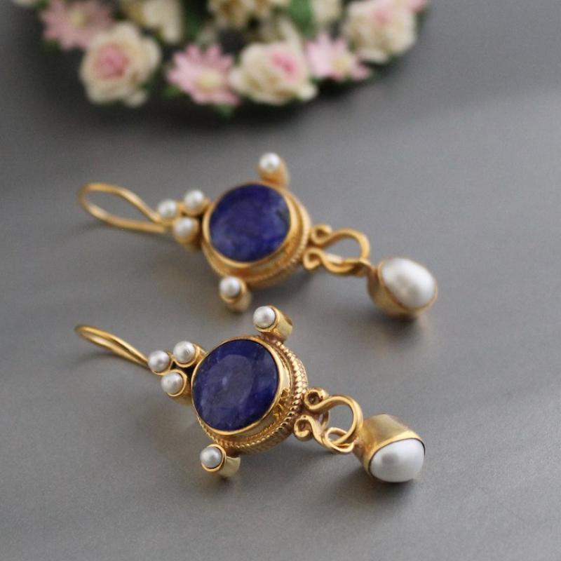 2022 Neue Vintage Orange Blaue Stein Statement Anhänger Ohrringe Damen Party Verlobung Personalisierter Schmuck