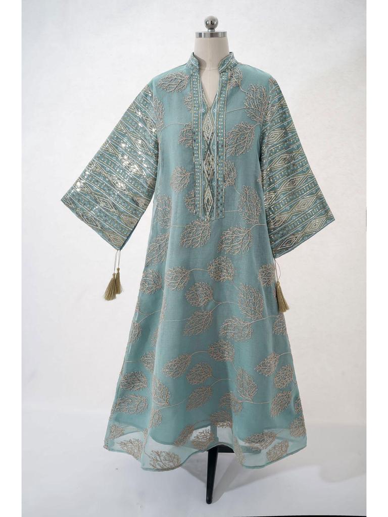 Spring/Summer Tassel Leaf Embroidered Muslim Long Dress - Elegant & Fashionable Cover-up Robe