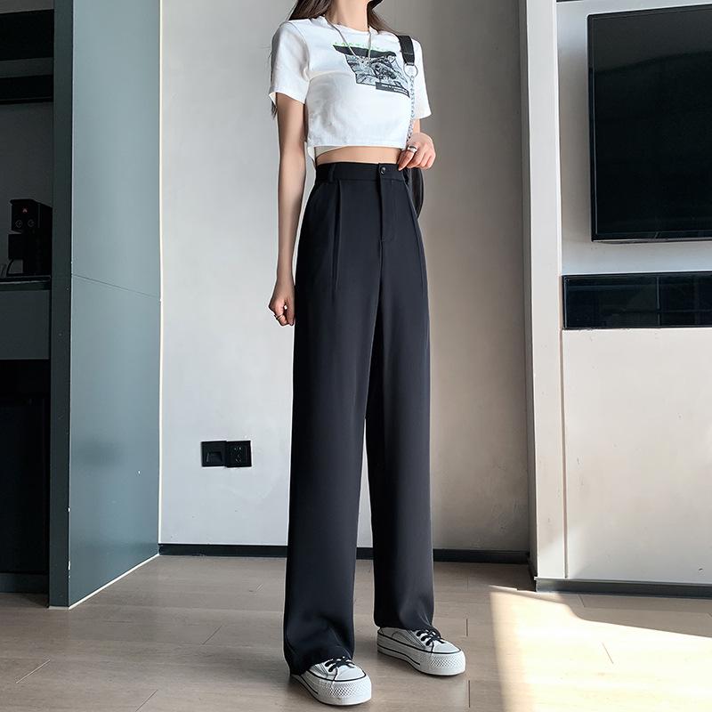 Women's High Waist Wide Leg White Suit Pants - Spring/Autumn Thin Style, Straight Loose Fit with Elegant Drape, Trendy and Versatile.