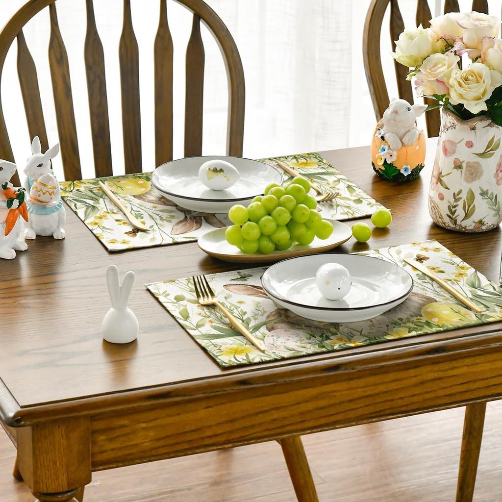 Velikonoční zajíček Vajíčko Květinové prostírání Party dekorace Omyvatelné Jarní akvarel Divoké květiny Stolní podložky Prostírání Velikonoční dekorace