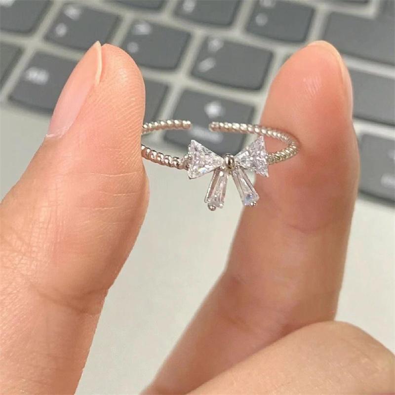 Elegant Sweet Bowknot Finger Rings For Women Girls Fashion Exquisite Adjustable Opening Rings Wedding Party Jewelry Gifts onesize