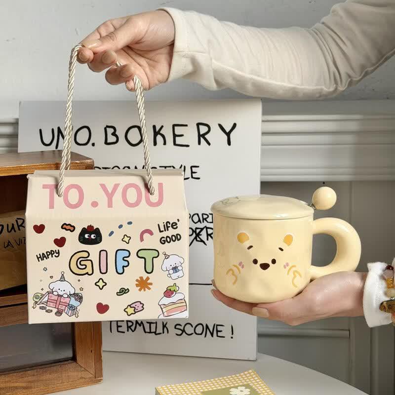 Star Ceramic Mug with Lid and Spoon