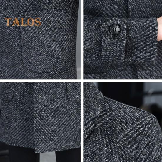 Men Woolen Coat Lapel Long Sleeve Single Breasted Mid-Length Overcoat with Pockets Casual Daily Wear