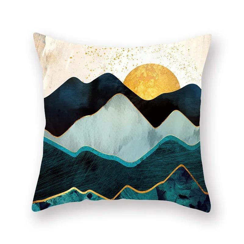 Geometric Mountains Sun Moon Creative Pillowcase Decorative Pillow Home Decor Golden Mountains Cushion Cover