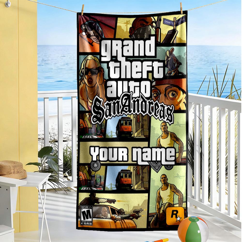 Grand Theft Auto Customize Your Name Beach Towel High Absorbency & Quick-Dry Perfect for Traveling Yoga Camping and Swimming