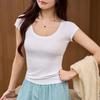 Pure Cotton Short-sleeved Women's T-shirt, A New Summer Style That Is Slimming, Figure-hugging, and Versatile, with A Straight-shoulder U-neck Top