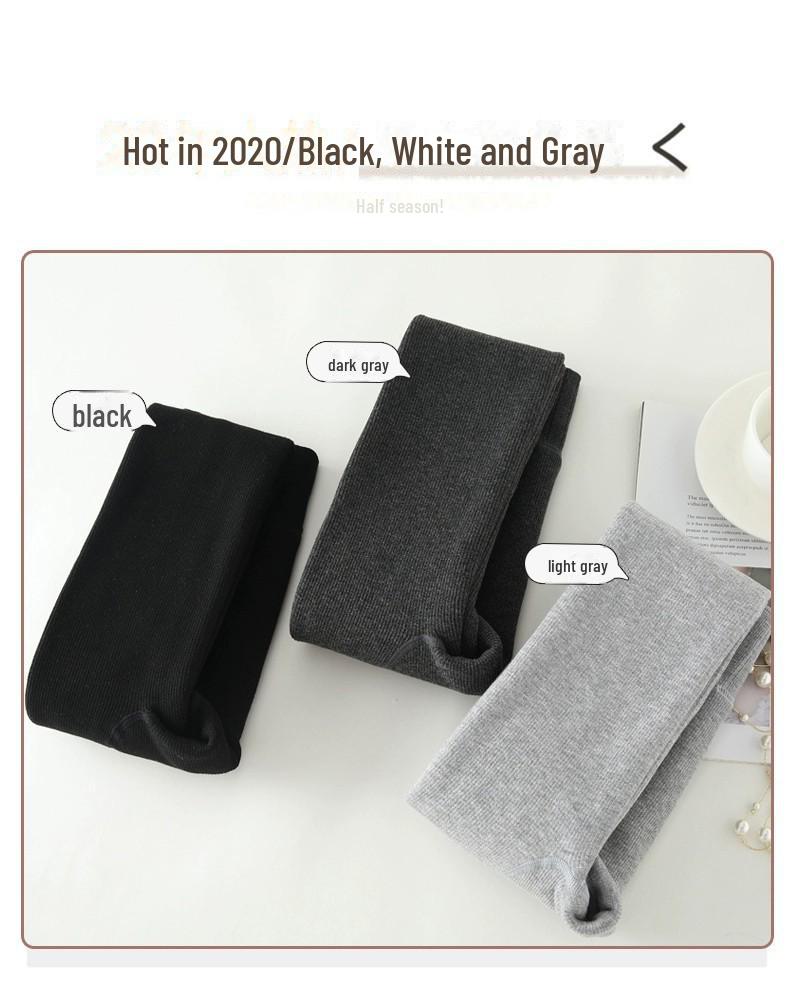 Women's High-Waisted Gray Velvet Leggings: Slimming, Warm, Vertical Stripes for Autumn/Winter.