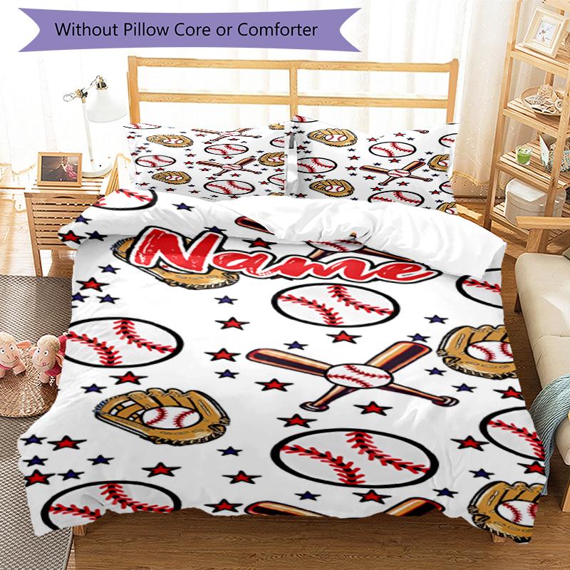 3pcs Custom Name Baseball Bedding Set Duvet Cover Closure Includes 1 Duvet Cover & 2 Pillowcases, Soft and Comfortable for All Seasons.