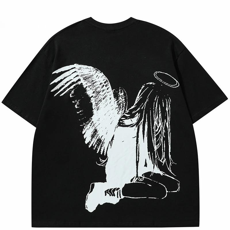 

Men Tshirt Streetwear Japanese Harajuku Cartoon Angel Wings Graphic TShirt Summer 2024 HipHop T Shirt Anime Tops Tee Cotton Y2K 4XL