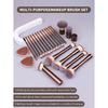22pcs Professional Makeup Tools Set With Velvet Bag,20pcs Soft Long Aluminum Tube Makeup Brush Set+2pcs Powder Puffs Accessories