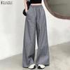 Women Casual Elastic Waist Loose Stripe Print Straight Pants