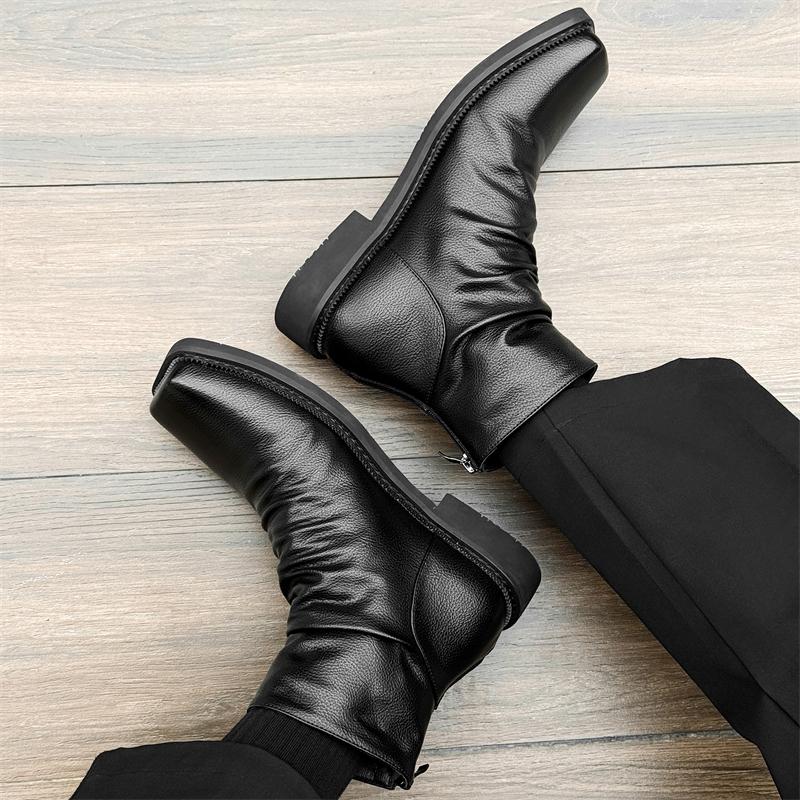 Fashion High Quality Ankle Boots Men Leather Winter Vintage Soft Leather High Top British Style Zipper Wedding Dress Business Mens Boots