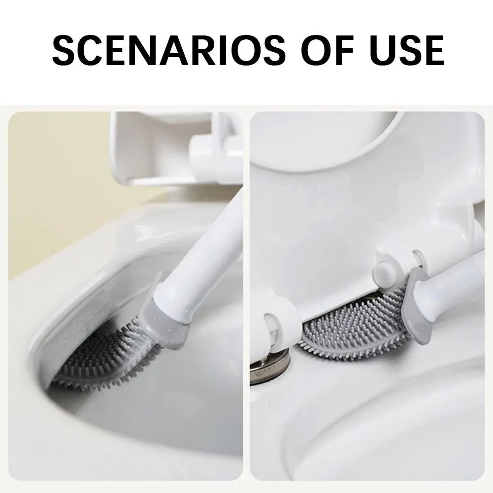 Wall Mounted Toilet Brush Replacement Long Handled Silicone Toilet Brushes Quick Drying Soft Bristles Toilet Bidet Bathroom Set