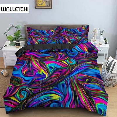 Geometryczny Zestaw Poszwy na Kołdrę Zestaw Pościeli Rozmiar Twin Full King Queen Psychodeliczny 3D Abstrakcyjny dla Dzieci Nastolatków Poliestrowa Poszwa na Kołdrę