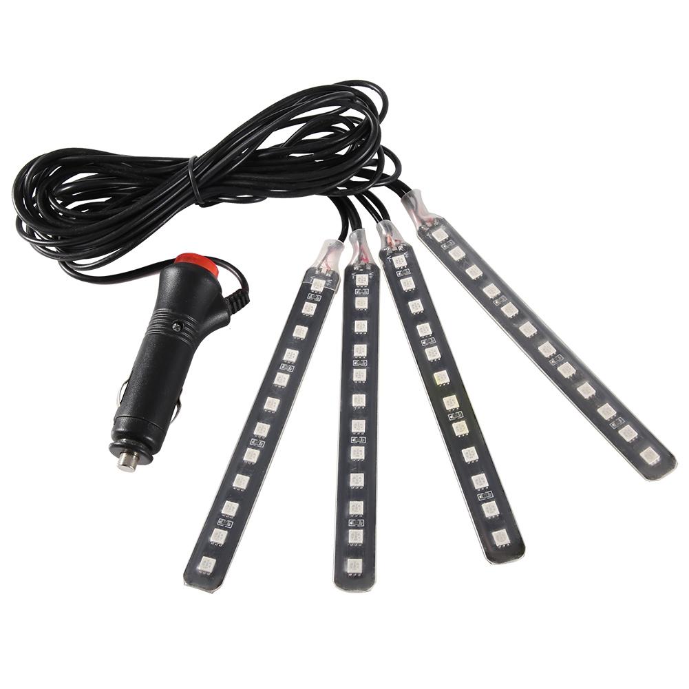 12V 4x 12SMD Car Interior RGB LED Strip Lights Foot Atmosphere Light Remote Control(Ice Blue)