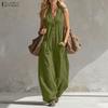 Women Casual V-Neck Sleeveless Loose Long Jumpsuits Overalls