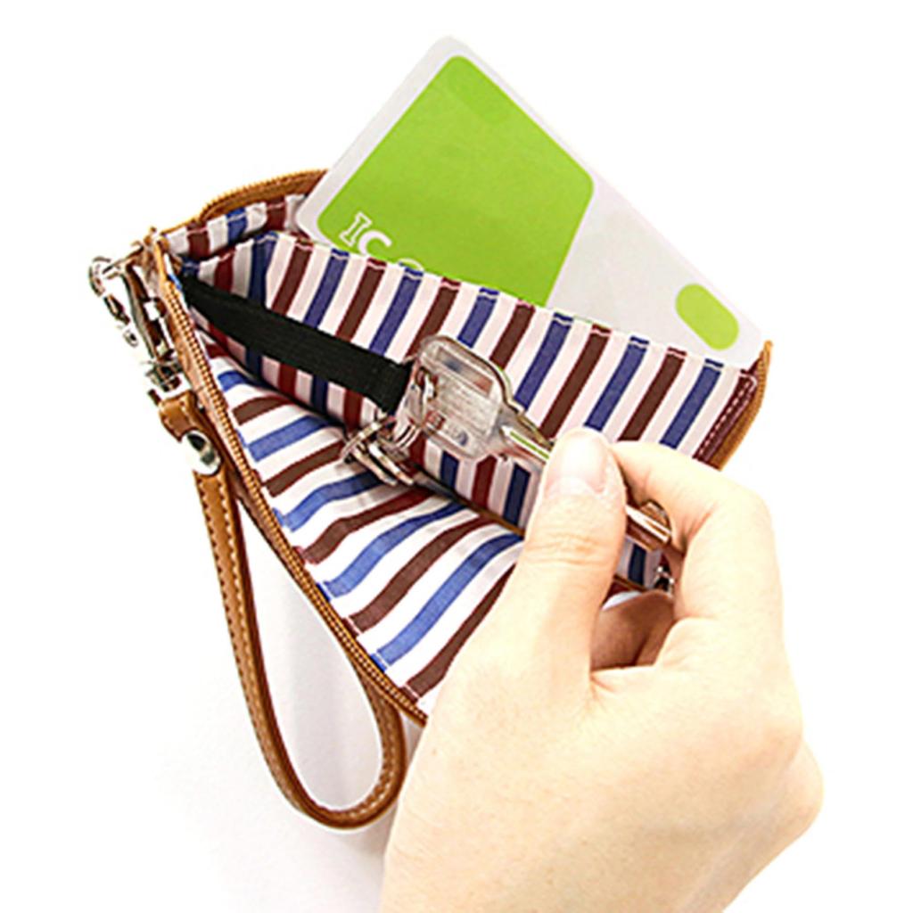 Snoopy Pass Case, Card Case, Key Case with Key Ring, Stylish Faux Leather Zip Case with Cute Embossed Design, All Comics, Brown