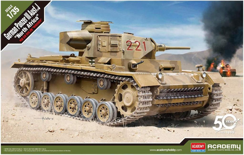 Academy Scale German Wehrmacht Panzer III J North African Front Plastic Model Kit 13531 1/35 Ausf.