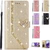 Capa de couro PU com strass 3D com glitter e diamantes brilhantes de luxo para iPhone Samsung Huawei