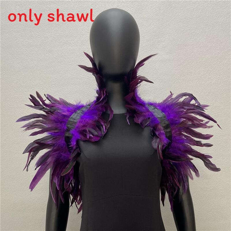 Feather Shawl Cape Costume Cloak With Faux Fur For Performance And Dance Shows