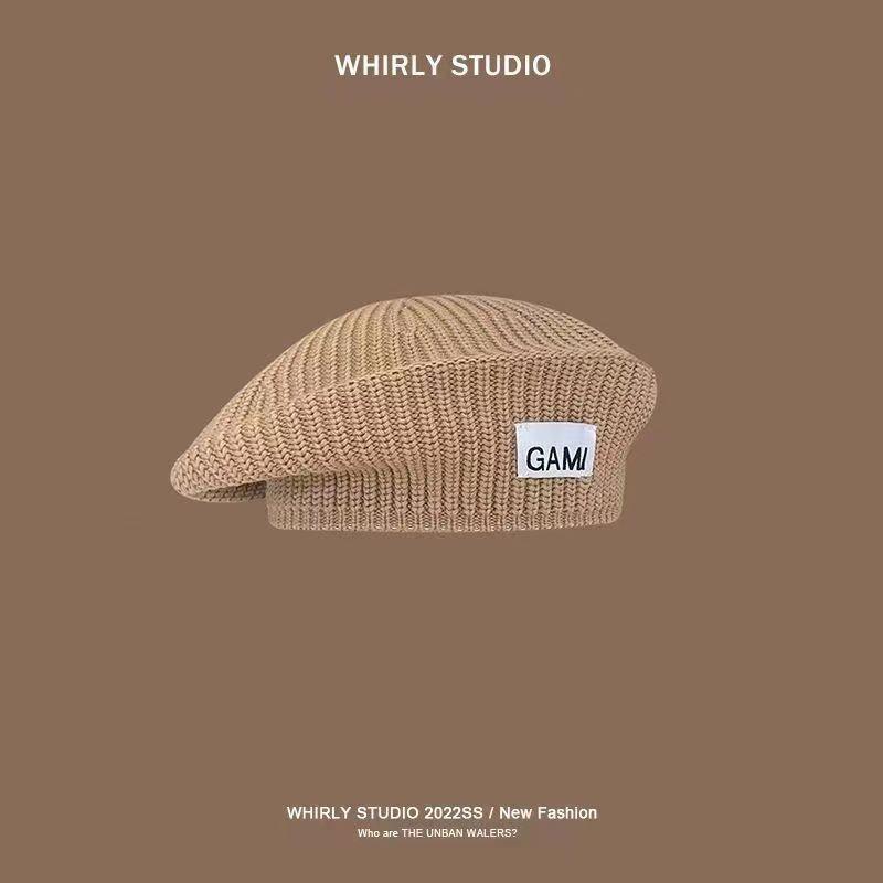 Knitted Woolen Hat for Women In Fall and Winter, Beret Style, Appliquéd Fabric Hat with Large Brim, Luxurious Style, Fashionable for Daily Wear.