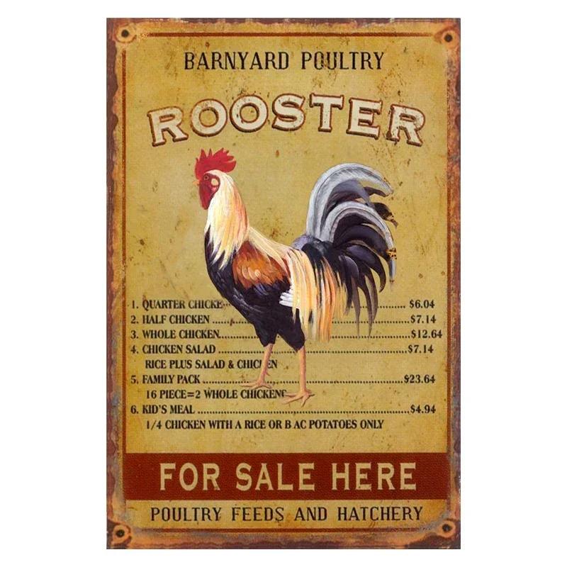 Chicken Rooster Hen Coop Egg Decorative Metal Sign, Vintage Tin Metal Plate for Farmhouse Kitchen Wall Home Decor