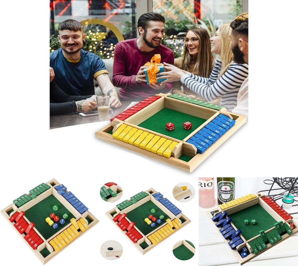 Safe And Durable Family Toy 4-sided Shut The Box Board Game