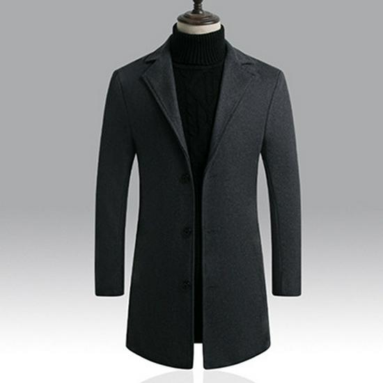 Herren Grauer Wollmantel Mittellang - Stilvoll, Slim Fit, Vielseitiger Abendwindbreaker-Anzug