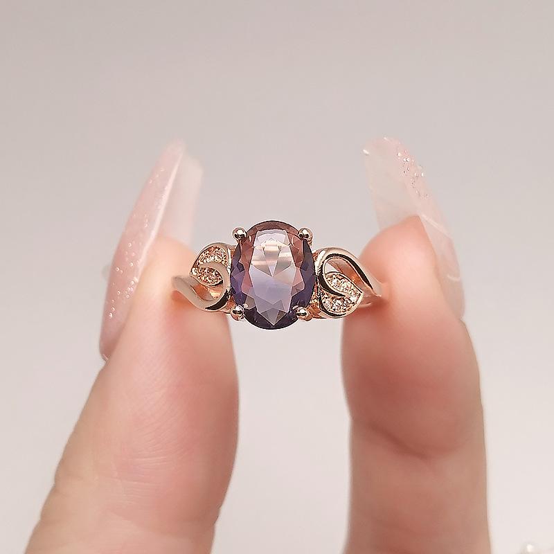 Temperament Retro Rebe Mann Puder Kristallring Damen Blattkante Lila Stein Öffnung Verstellbar Farbe Schatz