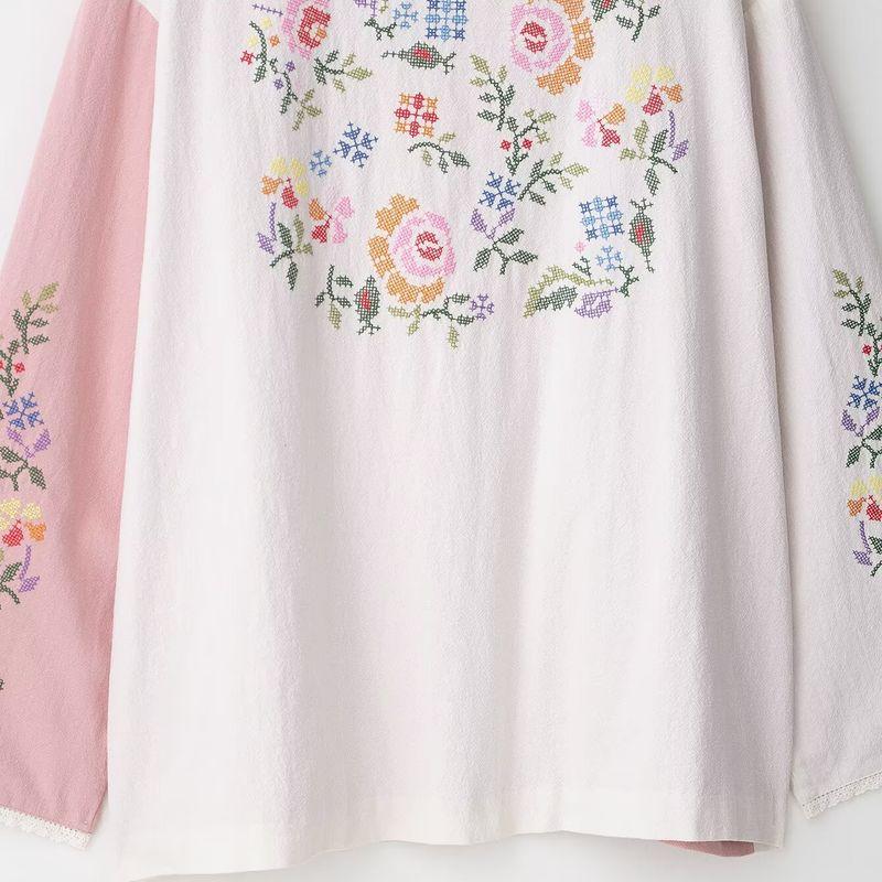Araltay New Arrival Fashion Style Women's Clothing Fashionable All-Match Cotton Flower Embroider Long Shirt Outwear 4786205