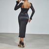 European and American style women's clothing autumn new fashion temperament slim-fitting fluffy stitching mesh long-sleeved backless dress