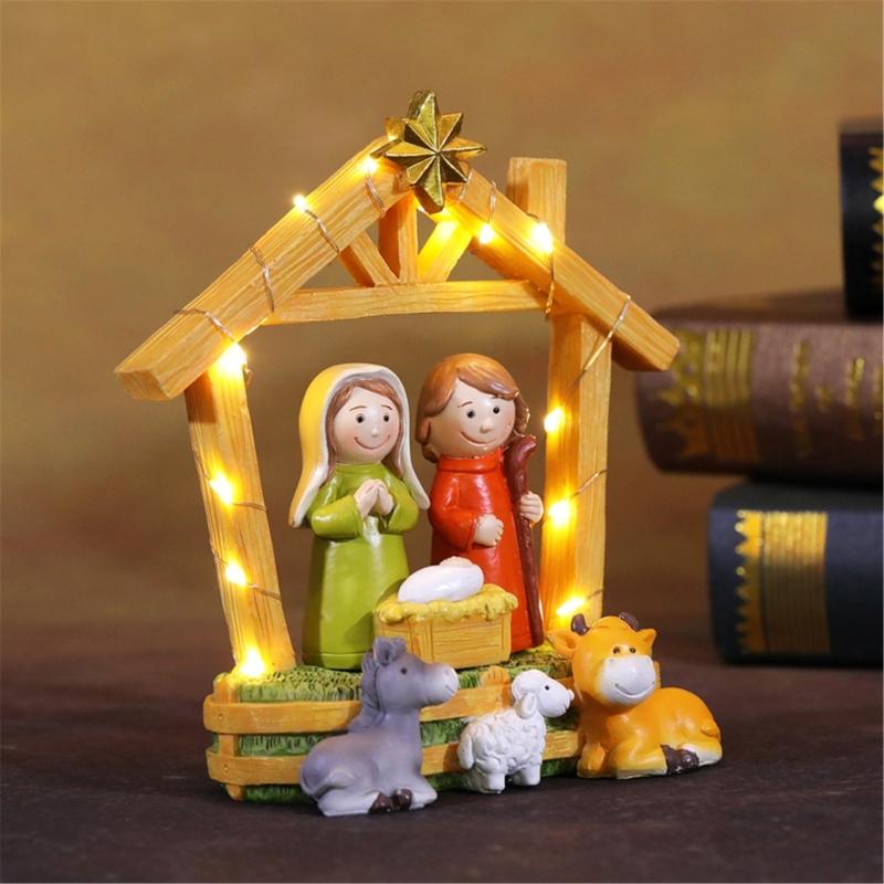 LED Lighted Traditional Christmas Nativity Scene Ornament Set Resins Figurines for Home Table and Fireplaces Decoration