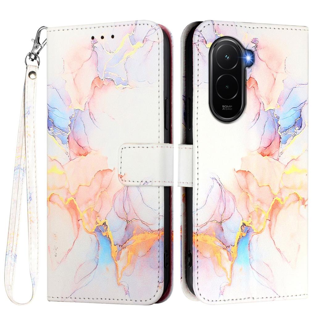 For Xiaomi Poco M7 Plus 5G/M7 4G (169mm) Case with Strap Marble Pattern Leather Phone Cover Card Holder