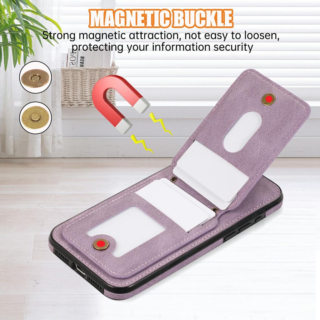 For iPhone 16 Pro Case Card Holder Kickstand Leather+TPU Phone Cover with Shoulder Strap