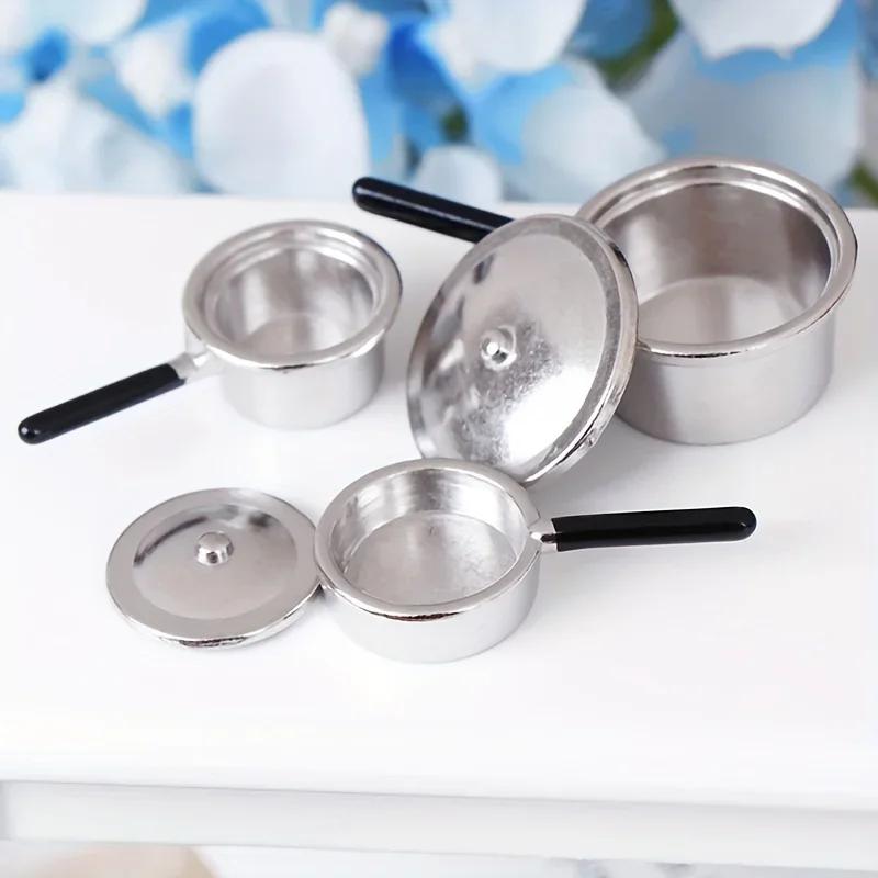 1:12 Dollhouse Kitchen Miniature Metal Mini Pot Set Doll House Cookware Furniture Christmas Role Play Party Decoration Gift