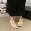 Mesh Lace Inner Heightening Women's Shoes 2025 Summer New Sexy Square Head Shallow Breathable Ballet Shoes Bow Flat Shoes