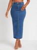 High-Waisted Slimming Denim Midi Skirt with Slit