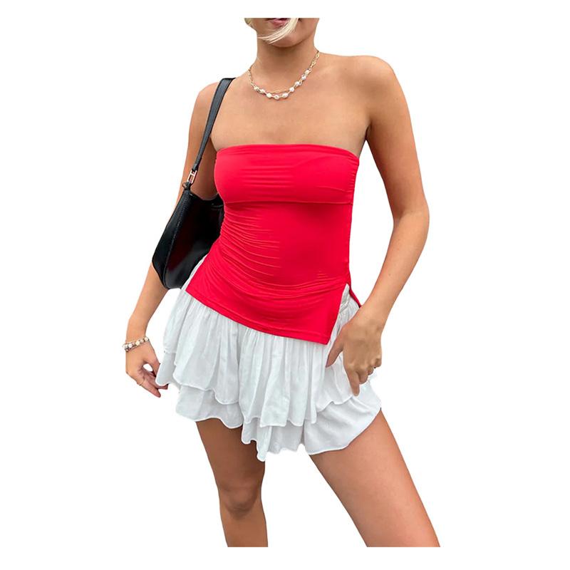 

Топы-трубы Женская одежда y2k Однотонный С открытыми плечами Без бретелек Без рукавов Бандо 2000-е Fairycore Одежда Уличная одежда L красный