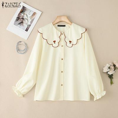 Women Doll Collar Loose Casual Long Sleeve Blouse